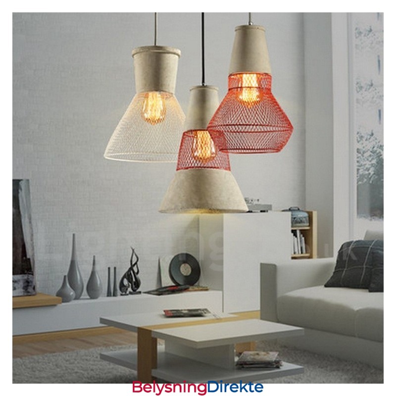 Rustikk Lodge-Pendellampe I Metall Og Betong Med 1 Lys