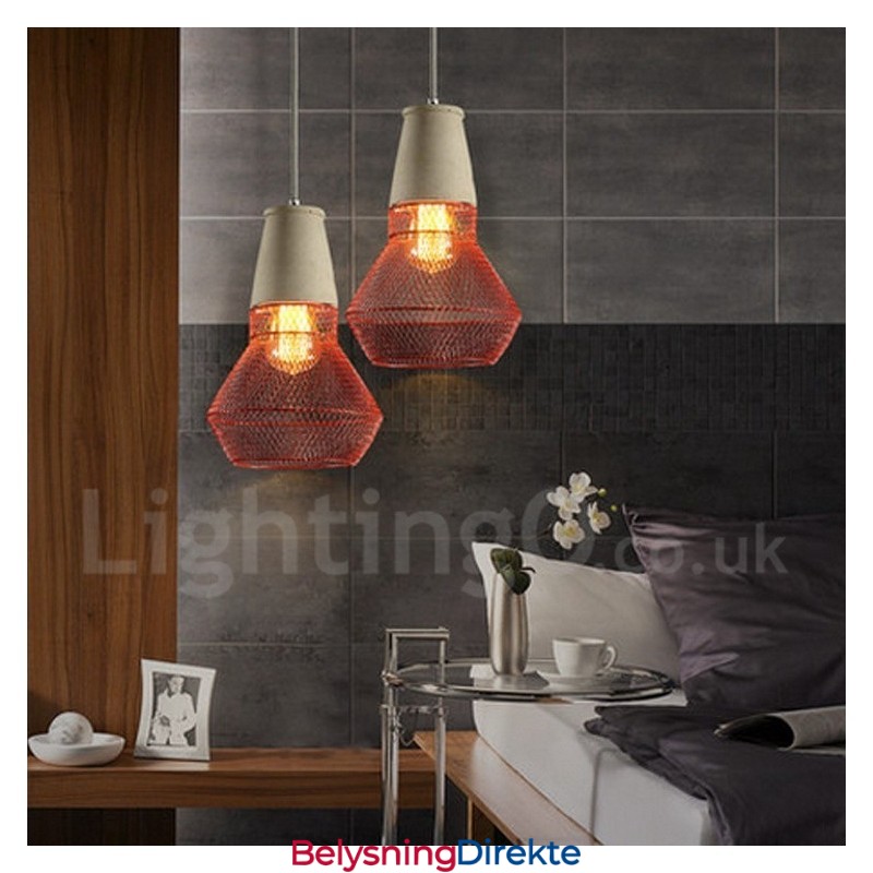 Rustikk Lodge-Pendellampe I Metall Og Betong Med 1 Lys