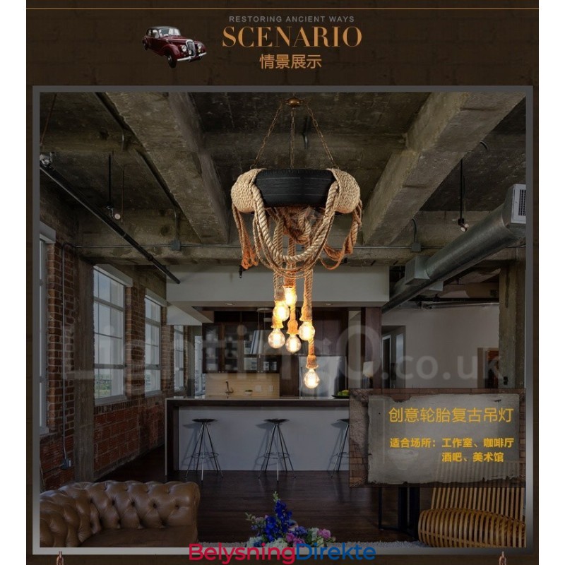 Landlig Vintage Pendellampe Med 6 Lys