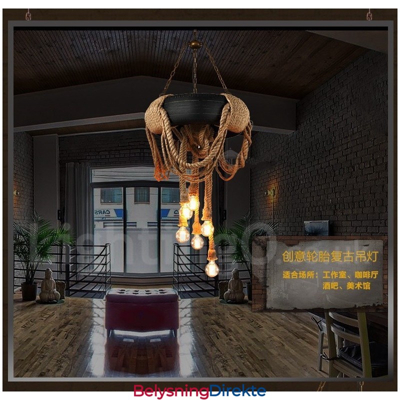 Landlig Vintage Pendellampe Med 6 Lys