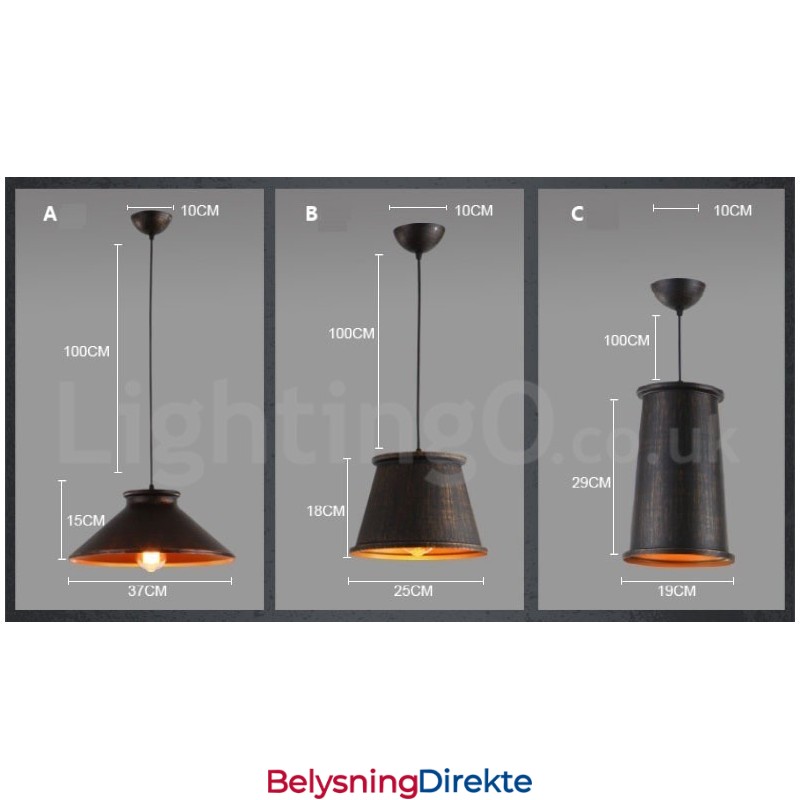 Retro Vintage Metallpendellampe Med 1 Lys