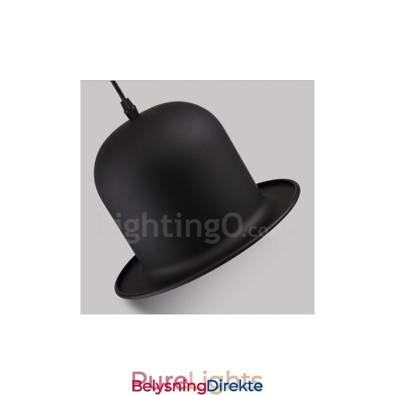 Retro Vintage Pendellampe I Svart Metall Med Hattform Og 1 Lys