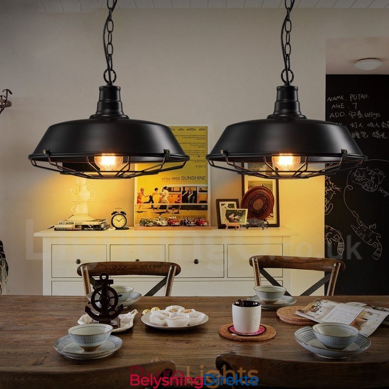 Retro Vintage Svart Metall Pendellampe