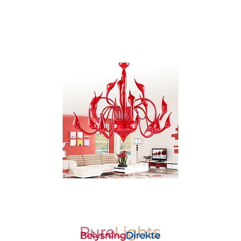 Moderne Lysekronelampe 18 Lys G4 Rød Maling