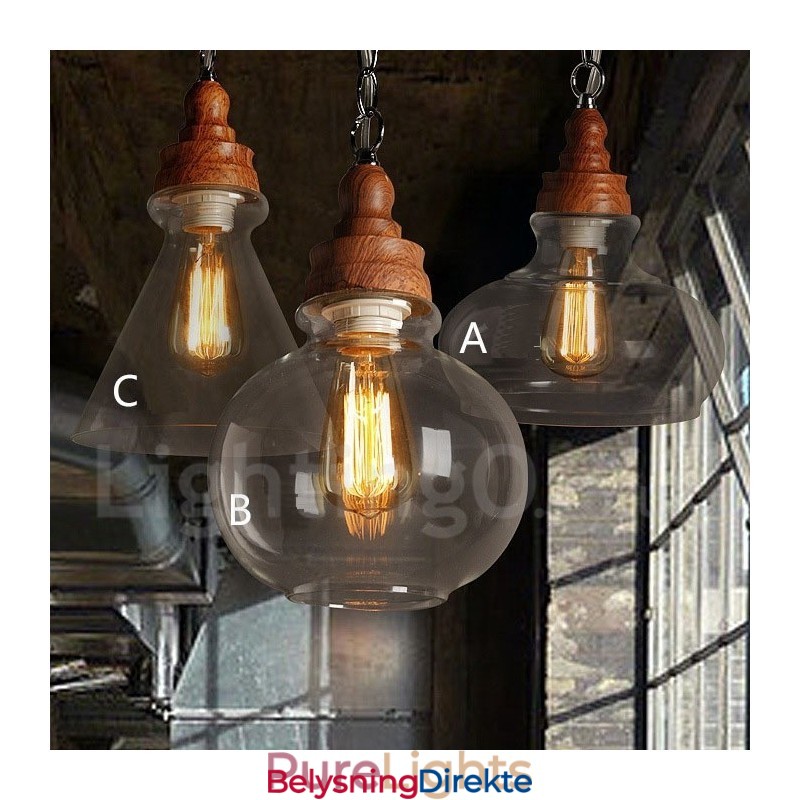 Retro Vintage Pendellampe Med Glassskjerm