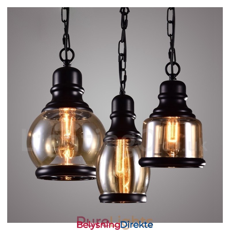 Retro Vintage Pendellampe Med Glassskjerm