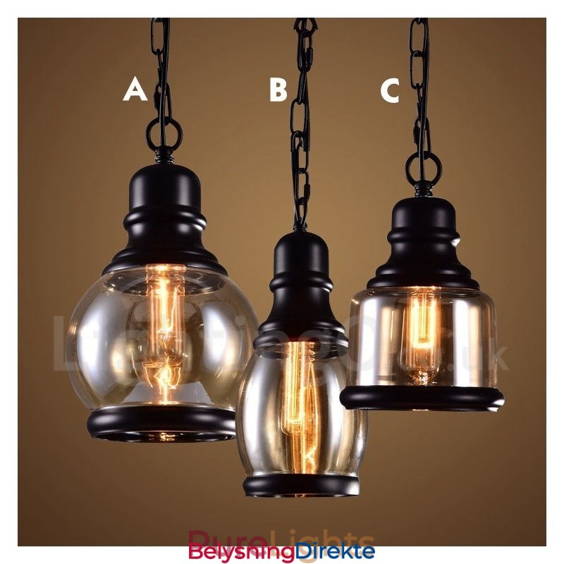 Retro Vintage Pendellampe Med Glassskjerm