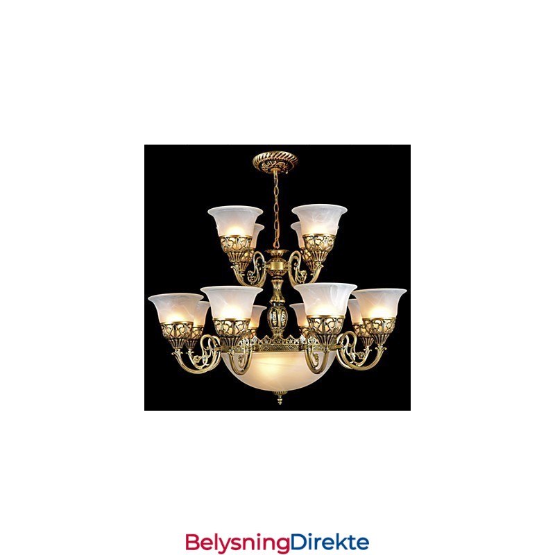 Bronselysekrone Femten Lys Moire-Glass Europeisk Retro Klassisk