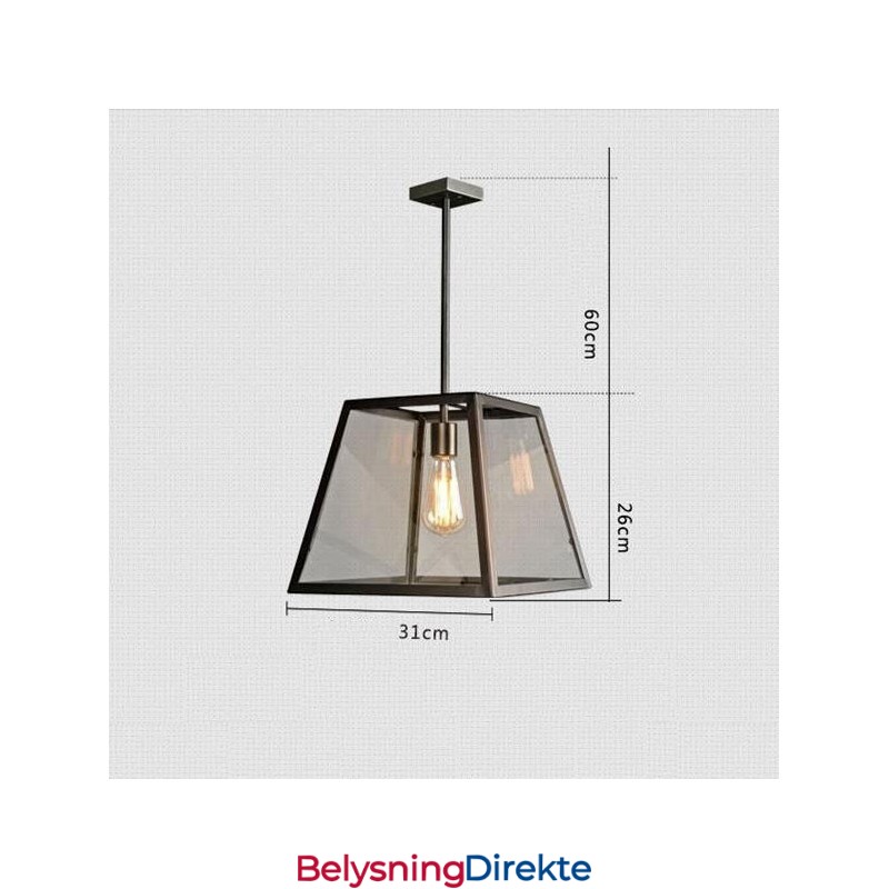 Vintage Metallpendellampe Med Glassskjerm