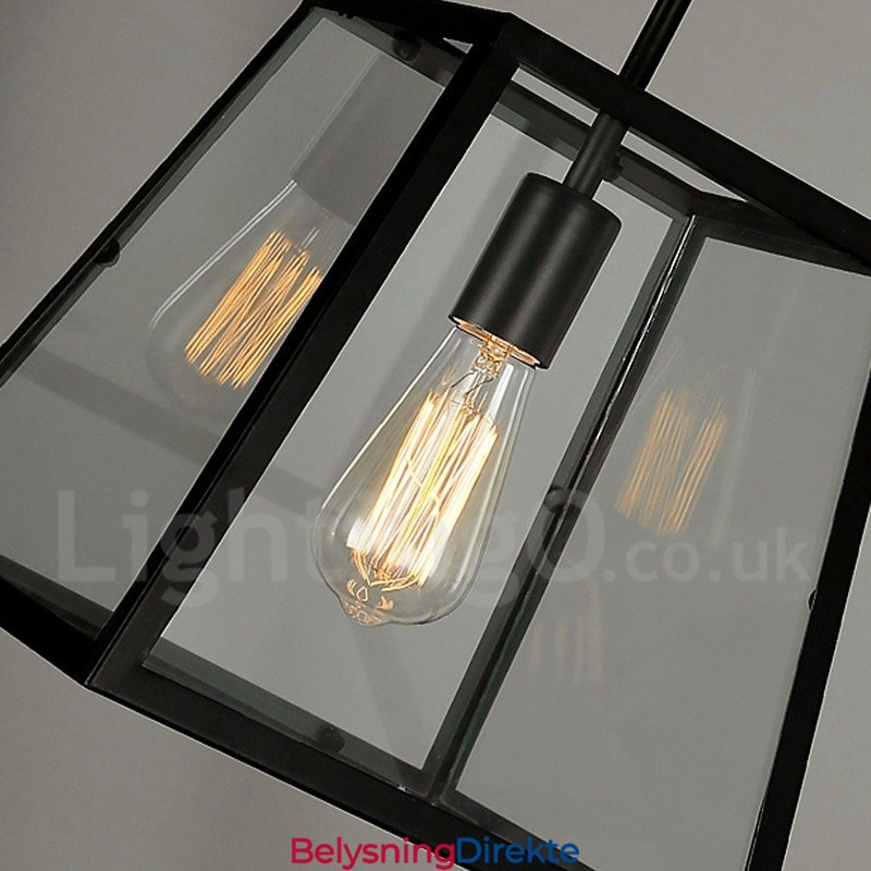 Vintage Metallpendellampe Med Glassskjerm