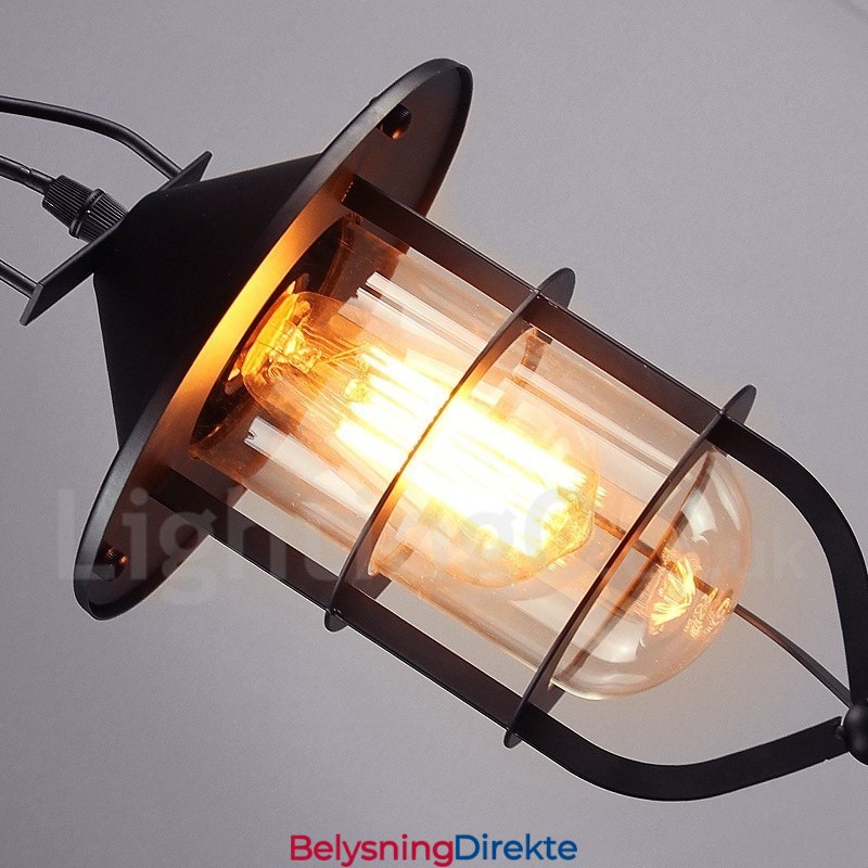 Vintage Metallpendellampe Med Glassskjerm