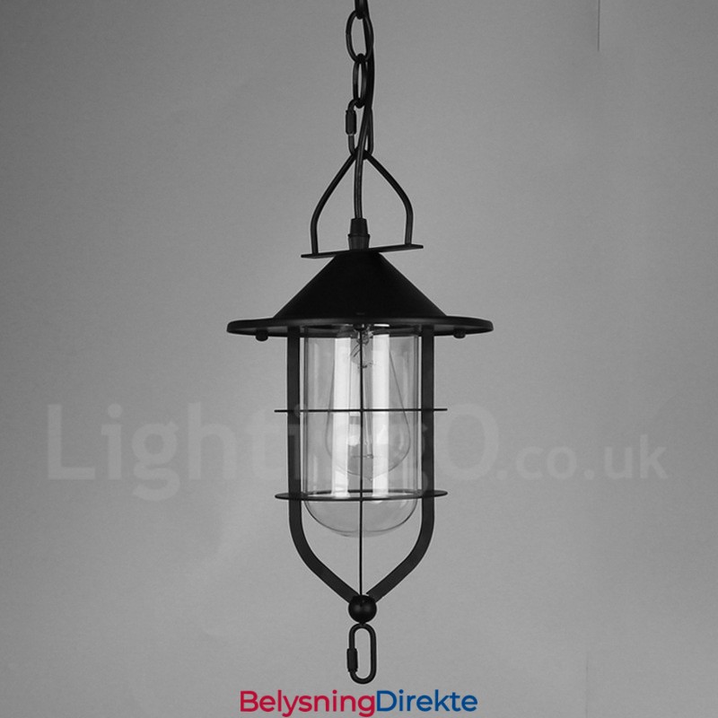 Vintage Metallpendellampe Med Glassskjerm