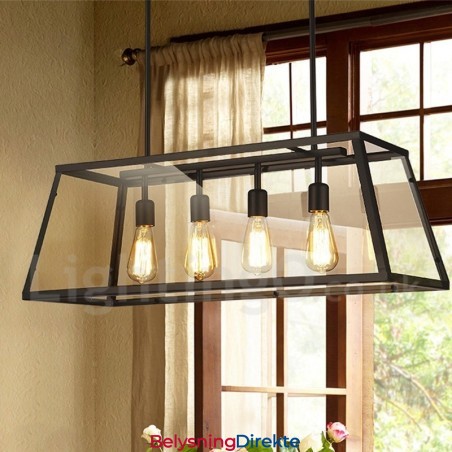 Rustikk Lodge Vintage Metallpendellampe Med Glassskjerm