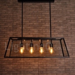 Rustikk Lodge Vintage Metallpendellampe Med Glassskjerm