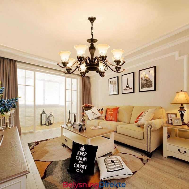 8-Lyss Rustik Lodge Integrert Metalllysekrone