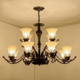 12-Lyss Rustik Lodge Integrert Metalllysekrone