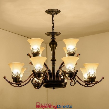 12-Lyss Rustik Lodge Integrert Metalllysekrone