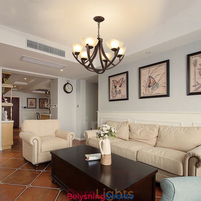 Integrert Metalllysekrone I Rustikk Lodge Med 6 Lys