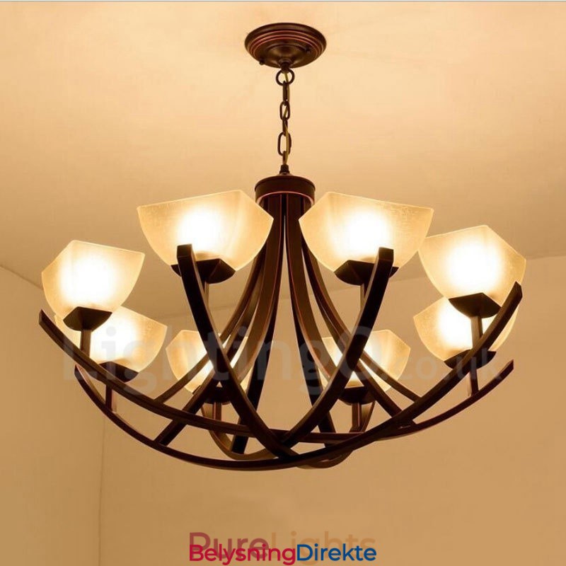 8-Lyss Rustik Lodge Integrert Metalllysekrone