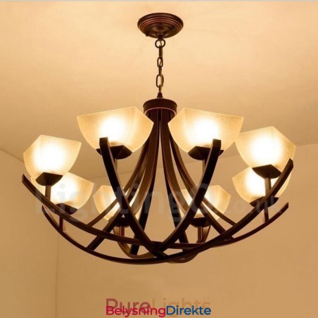 8-Lyss Rustik Lodge Integrert Metalllysekrone