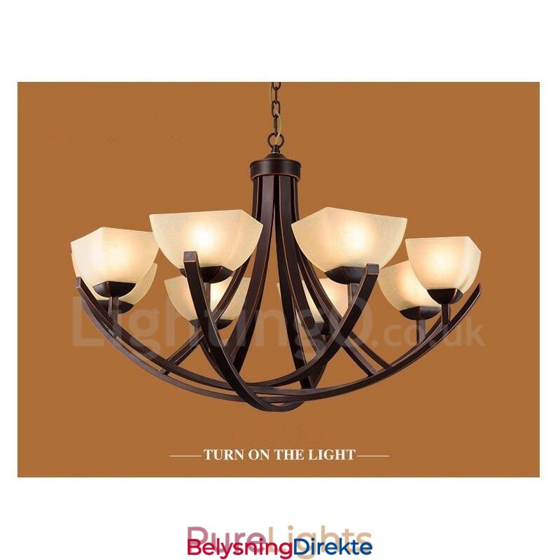 8-Lyss Rustik Lodge Integrert Metalllysekrone