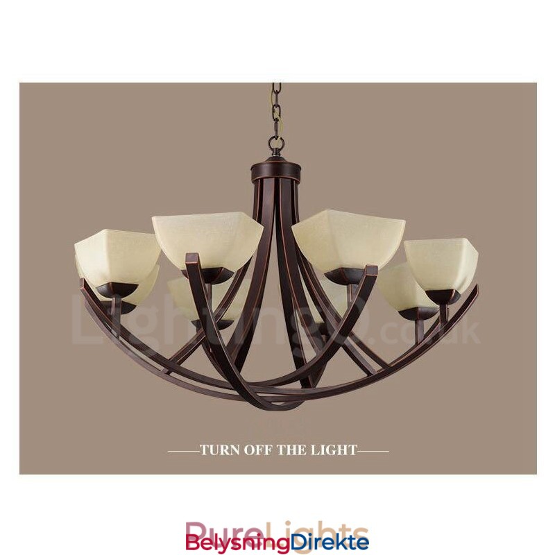 8-Lyss Rustik Lodge Integrert Metalllysekrone