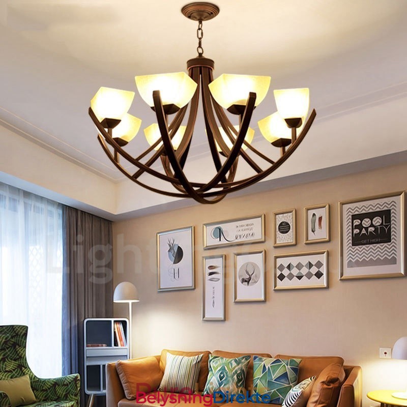 8-Lyss Rustik Lodge Integrert Metalllysekrone