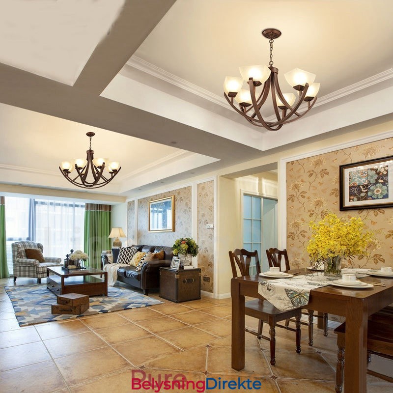 8-Lyss Rustik Lodge Integrert Metalllysekrone