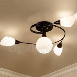 Integrert Lysekrone I Rustikk Stil Med 4 Lys Og Glassskjerm