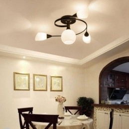 Integrert Lysekrone I Rustikk Stil Med 4 Lys Og Glassskjerm