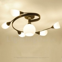 Rustikk Integrert Lysekrone Med 6 Lys Og Glassskjerm