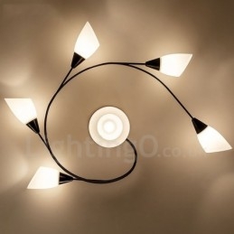 Rustikk Integrert Lysekrone Med 6 Lys Og Glassskjerm