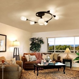 Rustikk Integrert Lysekrone Med 6 Lys Og Glassskjerm