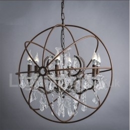 Diameter 60 Cm 80 Cm Vintage Krystallmaling Metalllysekrone Rustfarget Anhengslampe