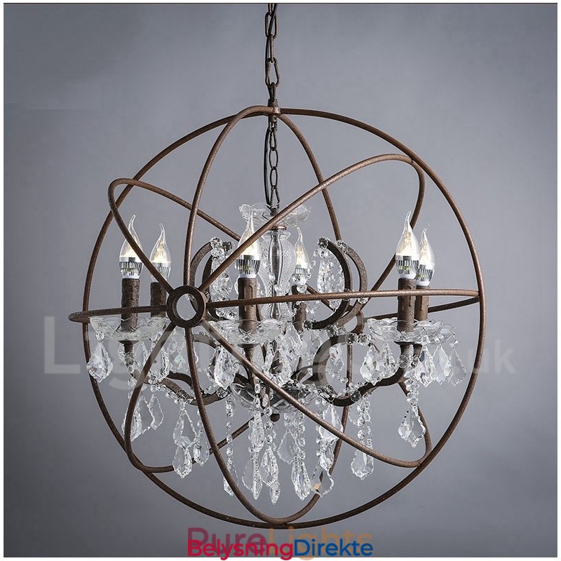 Diameter 60 Cm 80 Cm Vintage Krystallmaling Metalllysekrone Rustfarget Anhengslampe