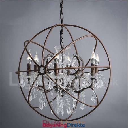 Diameter 60 Cm 80 Cm Vintage Krystallmaling Metalllysekrone Rustfarget Anhengslampe