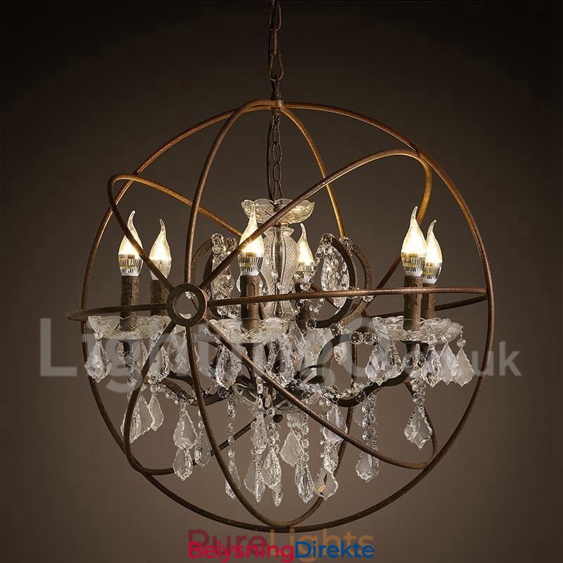 Diameter 60 Cm 80 Cm Vintage Krystallmaling Metalllysekrone Rustfarget Anhengslampe