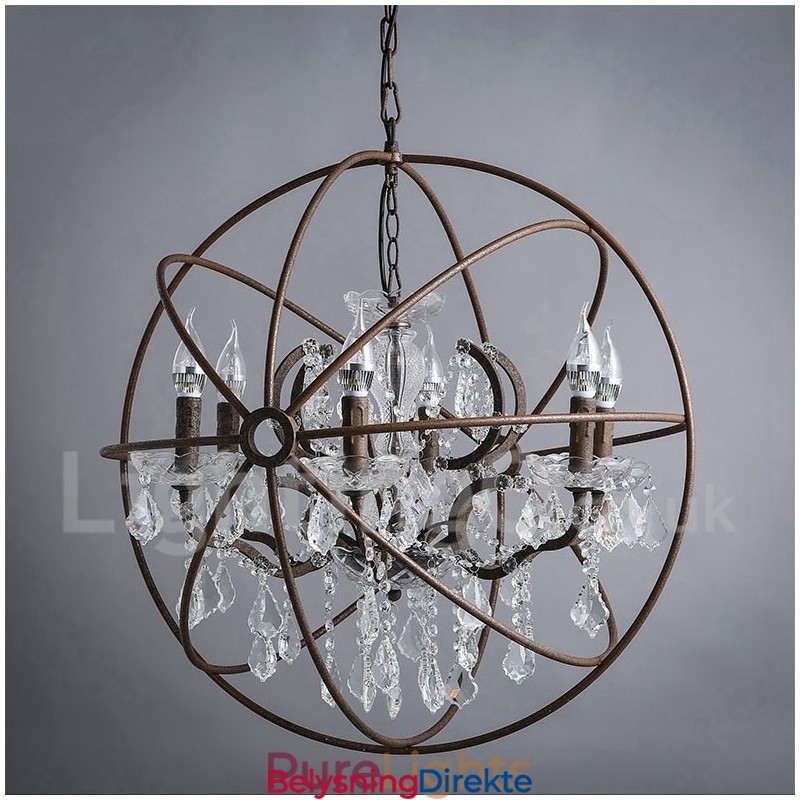 Diameter 60 Cm 80 Cm Vintage Krystallmaling Metalllysekrone Rustfarget Anhengslampe
