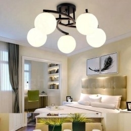 Integrert Lysekrone I Rustikk Stil Med 5 Lys Og Glassskjerm