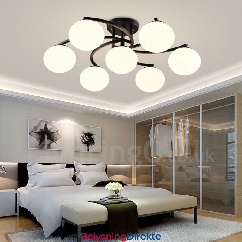 Rustikk Integrert Lysekrone Med 7 Lys Og Glassskjerm I Lodgestil