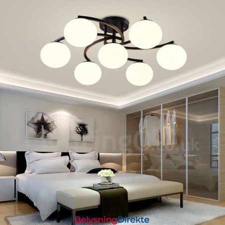 Rustikk Integrert Lysekrone Med 7 Lys Og Glassskjerm I Lodgestil