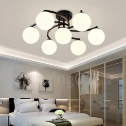 Rustikk Integrert Lysekrone Med 7 Lys Og Glassskjerm I Lodgestil