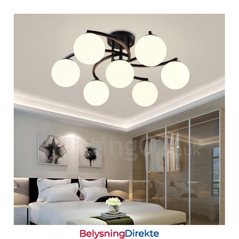 Rustikk Integrert Lysekrone Med 7 Lys Og Glassskjerm I Lodgestil