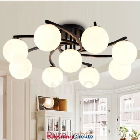 9-Lyss Rustik Lodge Integrert Lysekrone Med Glassskjerm