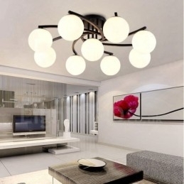 9-Lyss Rustik Lodge Integrert Lysekrone Med Glassskjerm