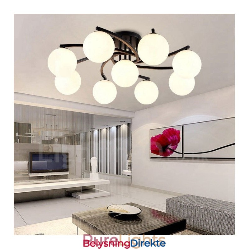 9-Lyss Rustik Lodge Integrert Lysekrone Med Glassskjerm