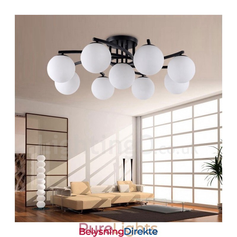 9-Lyss Rustik Lodge Integrert Lysekrone Med Glassskjerm