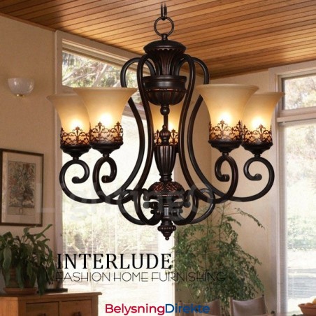 Integrert Metalllysekrone I Rustikk Lodgestil Med 5 Lys