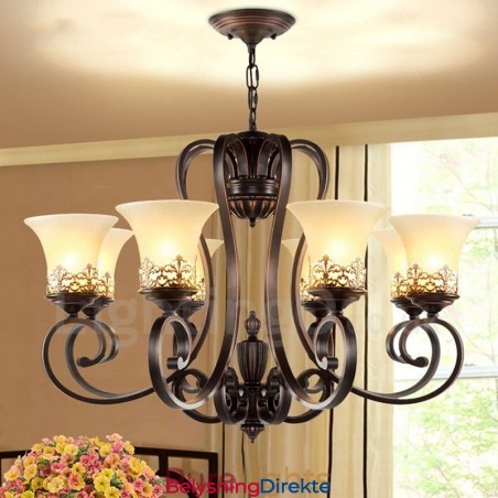 8-Lyss Rustik Lodge Integrert Metalllysekrone