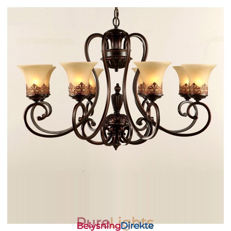 8-Lyss Rustik Lodge Integrert Metalllysekrone